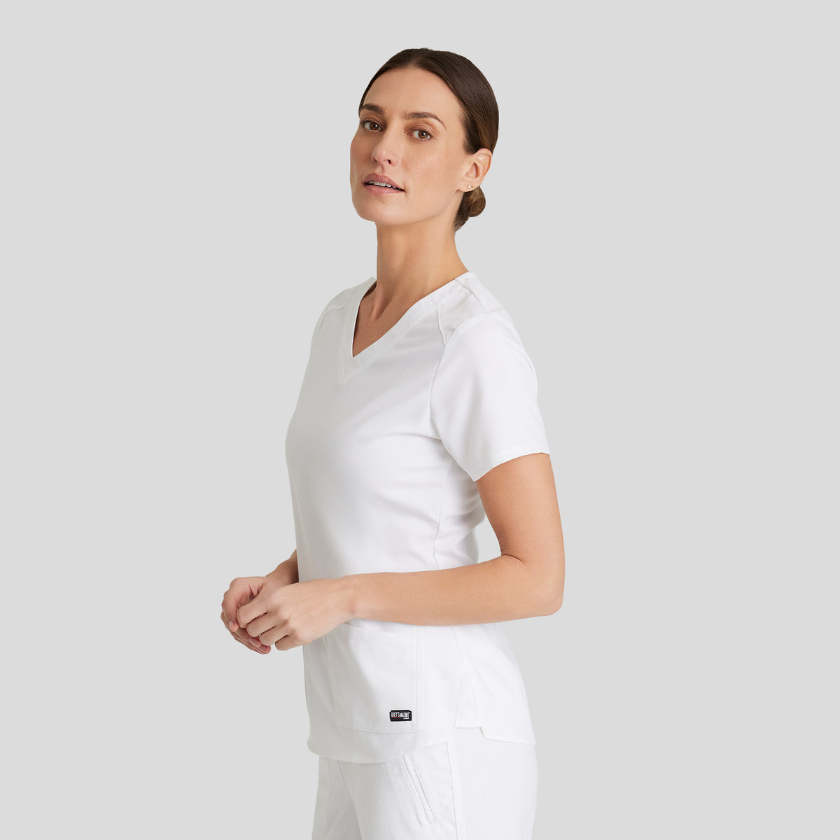 Emma 4-Pocket V-Neck Scrub Top | White