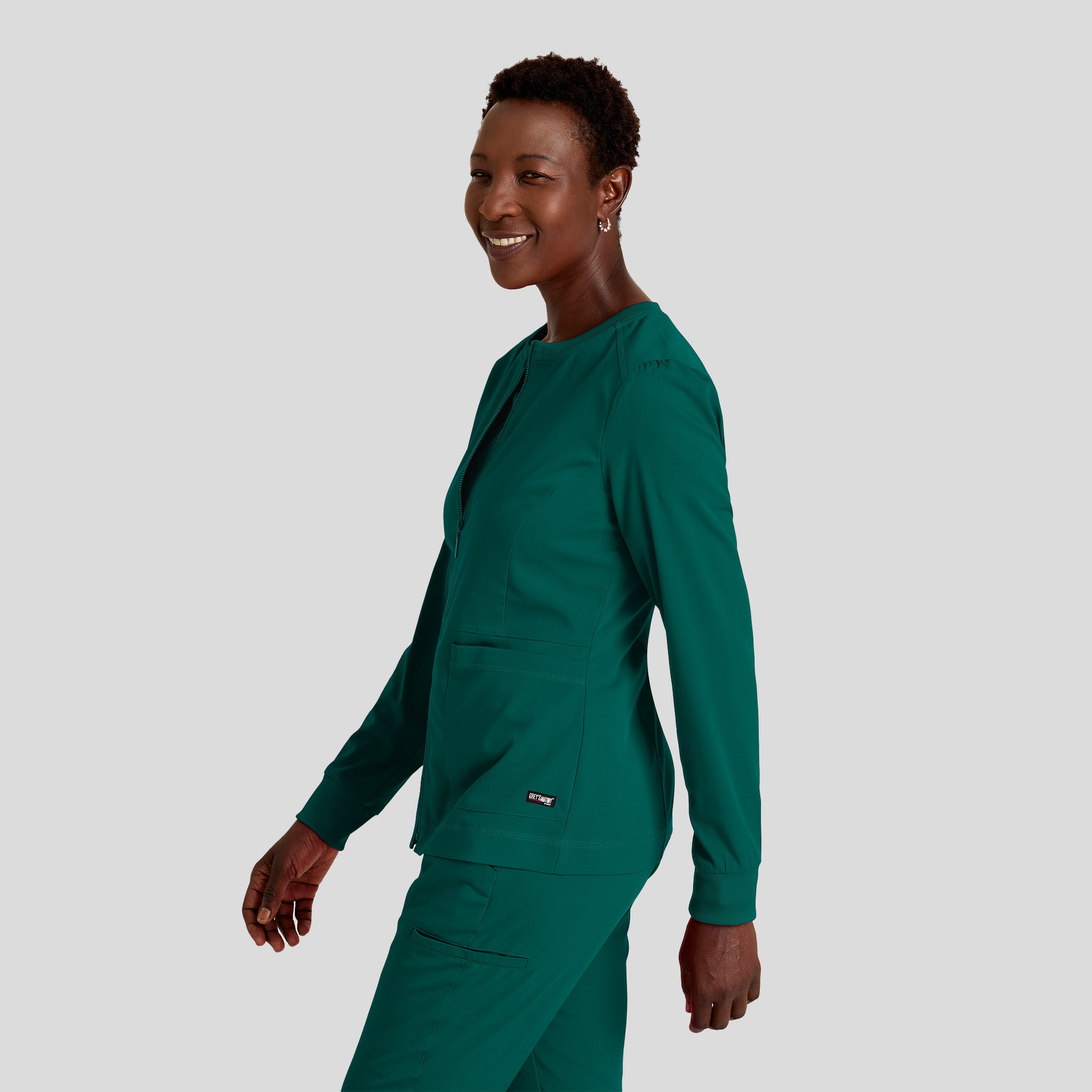 Millie 3-Pocket Crewneck Scrub Jacket | Hunter
