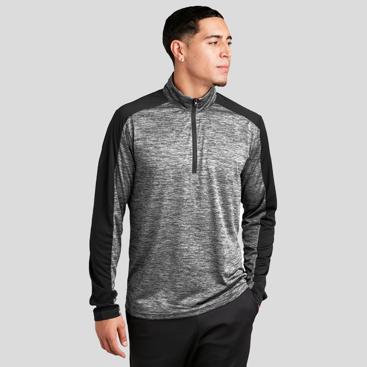 PosiChargeยฎ Electric Heather Colorblock 1/4-Zip Pullover | Black Electric/Black