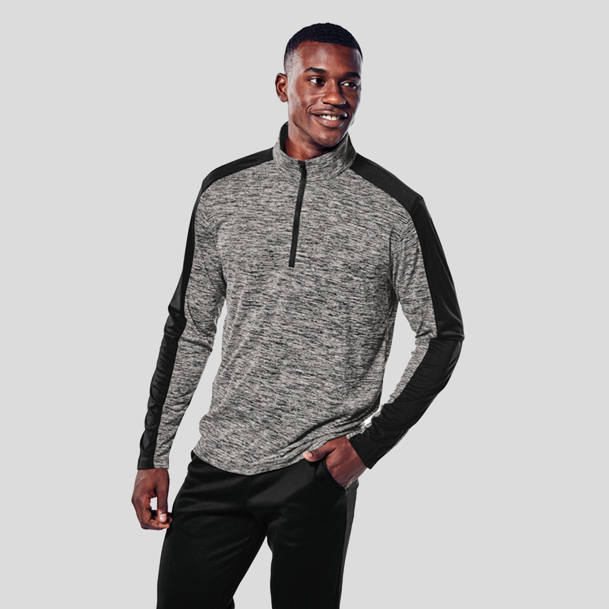 PosiChargeยฎ Electric Heather Colorblock 1/4-Zip Pullover | Black Electric/Black