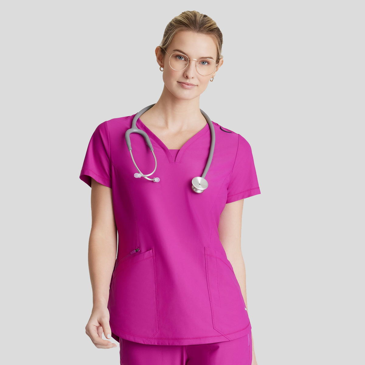 Serene 3-Pocket V-Neck Top | Deep Magenta